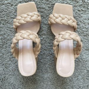 Nude/tan braided sandal heels. Size 8.5